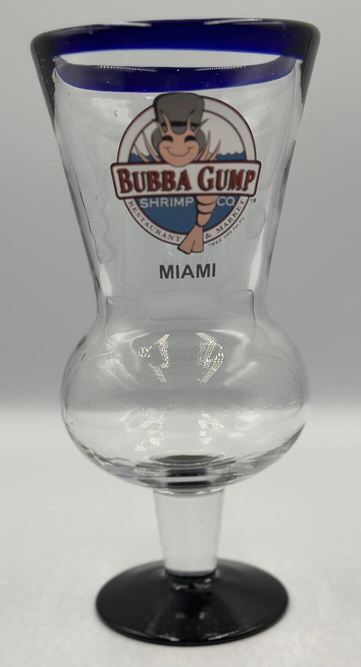 Bubba Gump Shrimp Company Cobalt Blue Hand Blown Hurricane Glass MIAMI